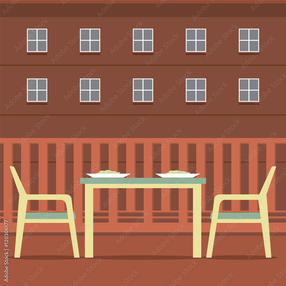 Empty Dinner Interior At Balcony Vector Illustration Empty Dinner Interior At Balcony Vector Illustration