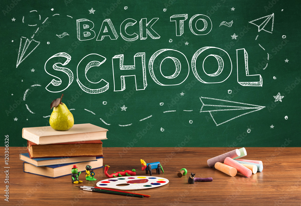 Back to school blackboard and student desk Back to school blackboard and student desk