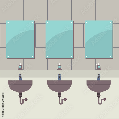 Row Of Lavatories With Mirrors Vector Illustration