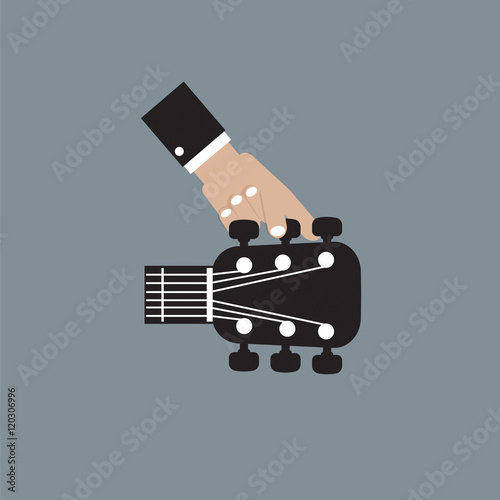 Hand Tuning a Guitar Vector Illustration