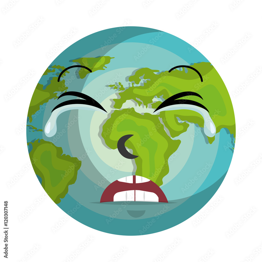 earth world planet. kawaii cartoon crying sad face expression. vector  illustration Stock Vector | Adobe Stock