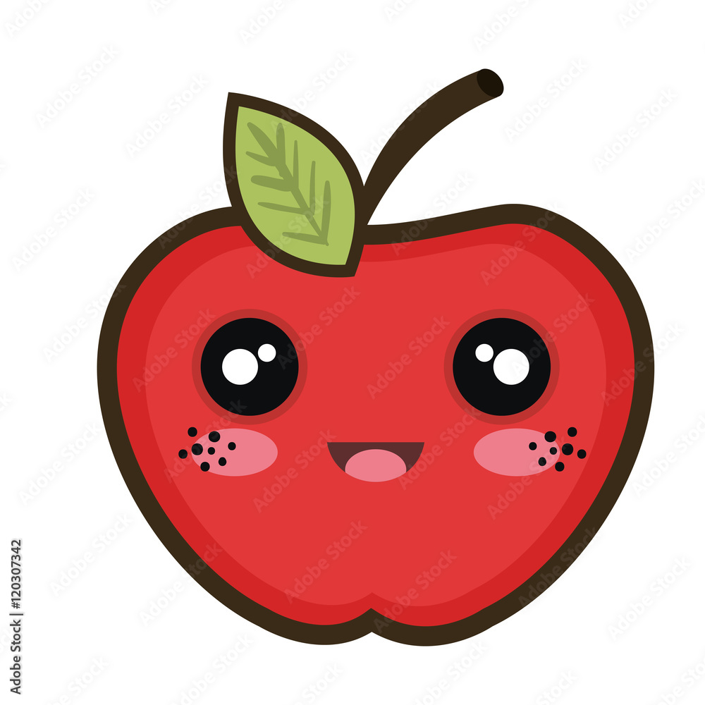 Obraz premium red apple fruit food. kawaii cartoon with happy expression face. vector illustration