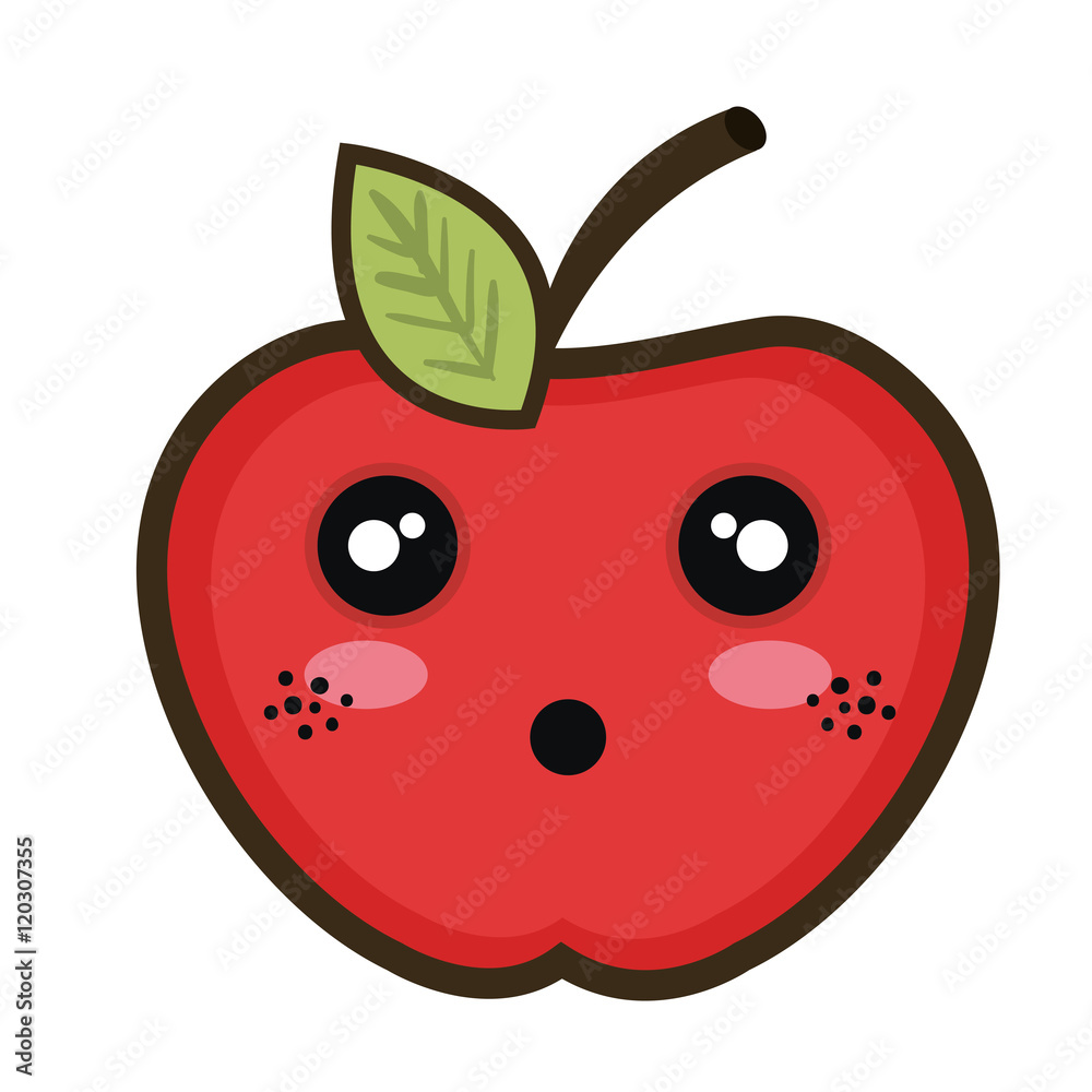 Fototapeta premium red apple fruit food. kawaii cartoon with surprised expression face. vector illustration