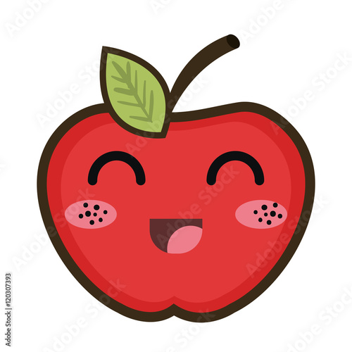 red apple fruit food. kawaii cartoon with happy expression face. vector illustration