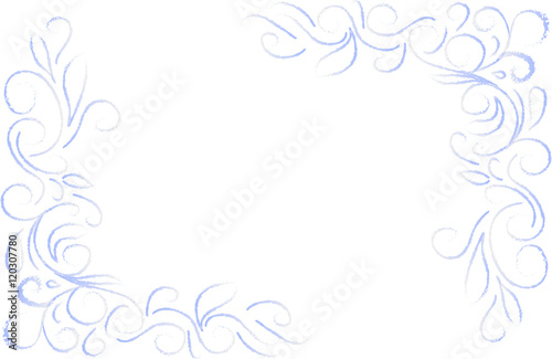 blue abstract floral corners on a white background, in the style of frost lace on winter window. Hand drawn vector stock illustration