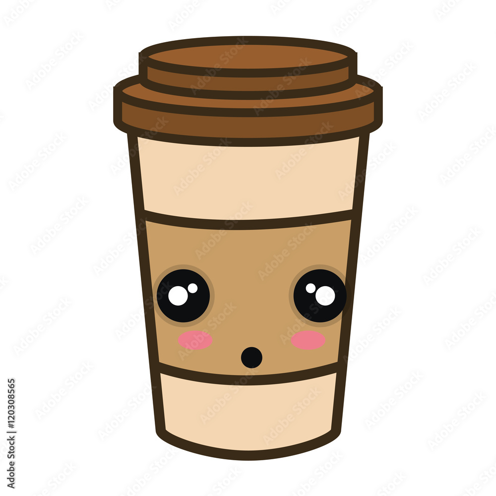 coffee portable cup. kawaii cartoon with surprised expression face ...