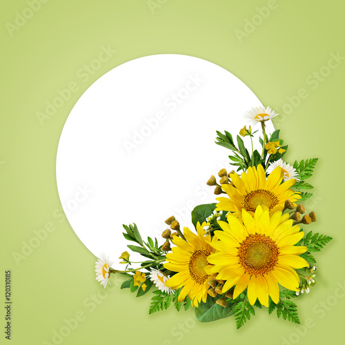 Fototapeta Naklejka Na Ścianę i Meble -  Sunflowers and wild flowers and a place for text