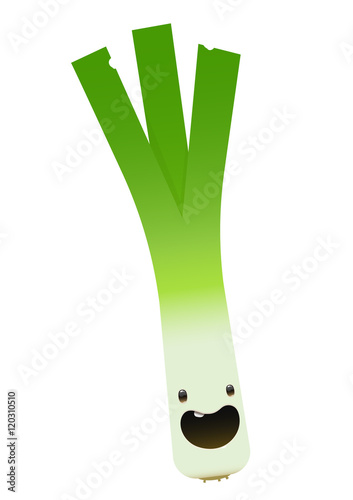 one fresh green leek character leaf on white background