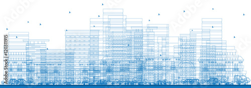 Outline City Skyscrapers. Vector Illustration.