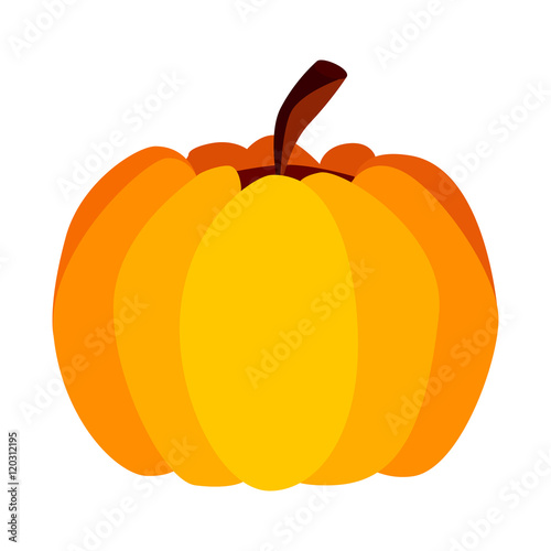 Isolated Vector Yellow Orange Festive Halloween Pumpkin on White Background, Single Icon
