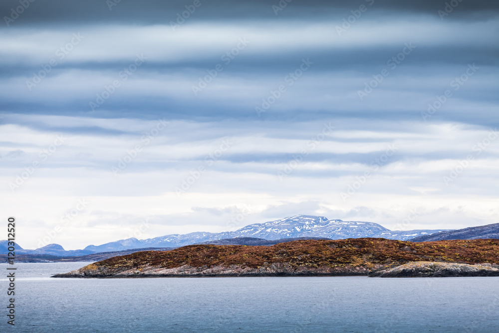 Norwegian sea, dark coastal landscape