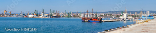 Wide panoramic photo of Varna port in summer