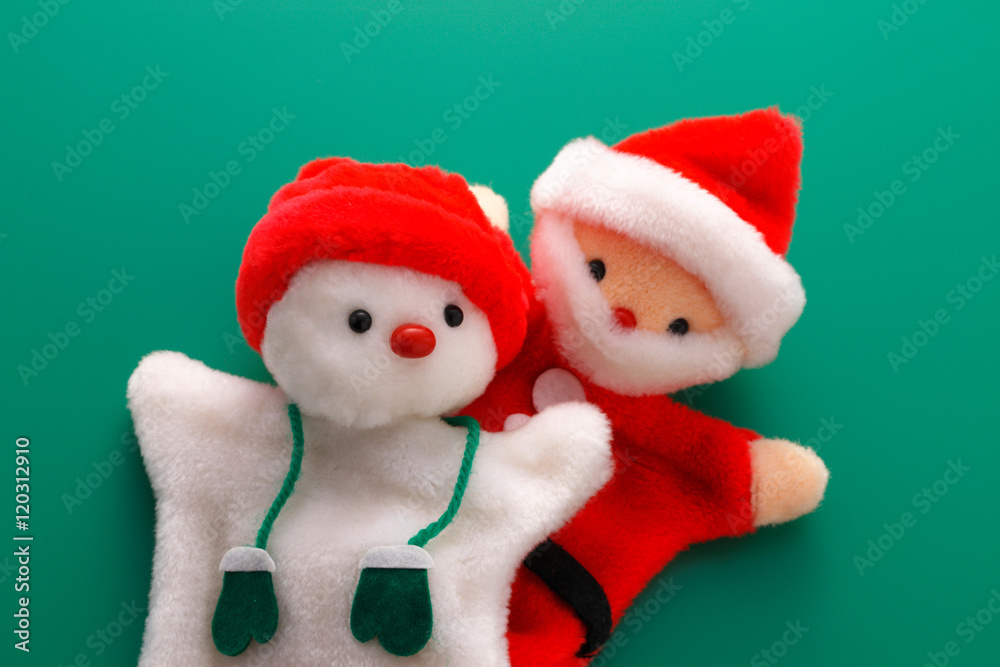  サンタと雪だるまの手人形 