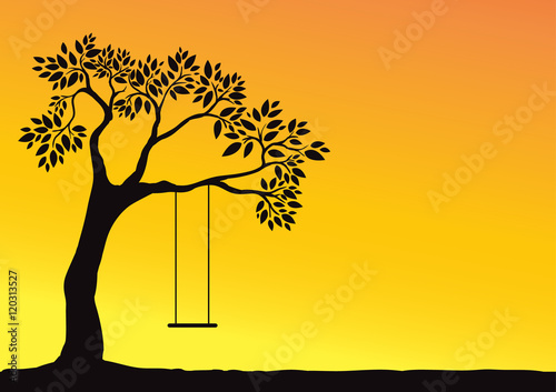 tree and swing.Vector illustration.