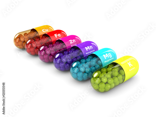 3d rendering of dietary supplements isolated over white photo