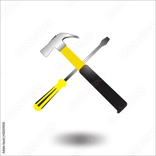 Realistic yellow hammer and screwdriver icon Vector Illustration EPS10.