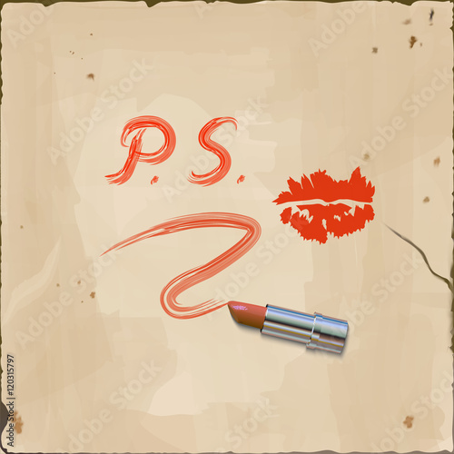 постскриптум нарисованный губной помадой, векторная иллюстрация