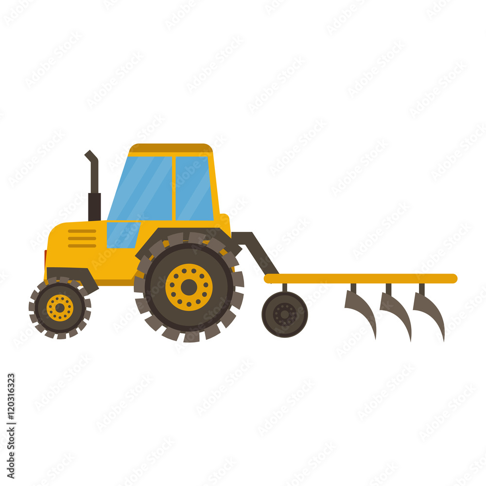 Fototapeta premium Vehicle tractor farm vector illustration isolated on white background. Construction industry farm harvesting machinery equipment tractors