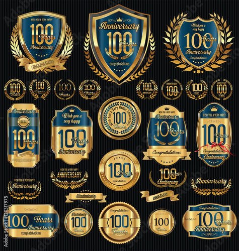 Anniversary golden retro vintage labels collection