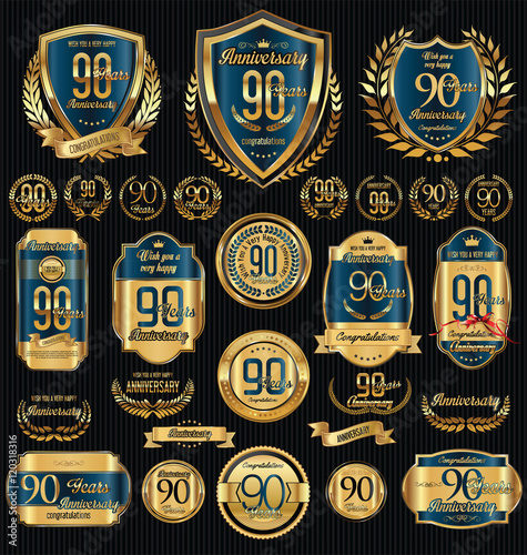 Anniversary golden shields laurel wreaths and badges collection 