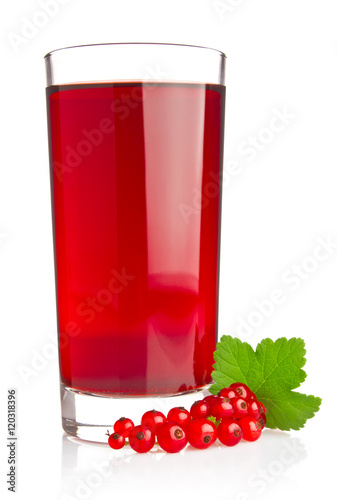 Juice of red currant with fresh berry and green leaf