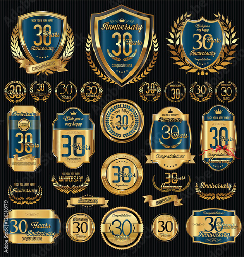 Anniversary golden shields laurel wreaths and badges collection 