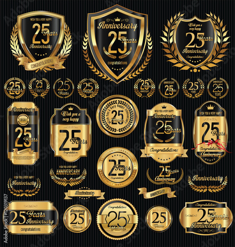 Anniversary golden shields laurel wreaths and badges collection 