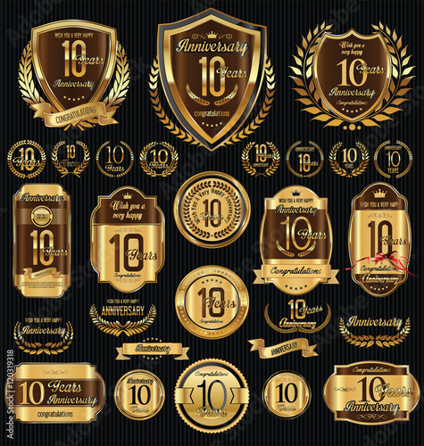 Anniversary golden shields laurel wreaths and badges collection 