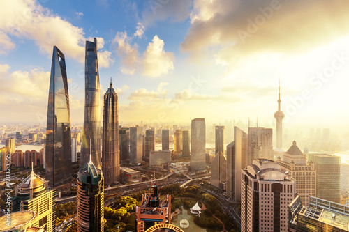 Canvas Print cityscape and skyline of shanghai at sunrise