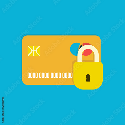 Secure payment. Credit card with lock isolated on background. Secure payment flat vector illustration. Secure payment vector concept