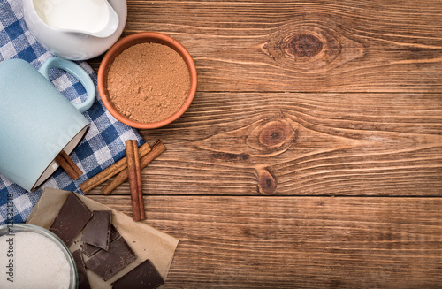 The concept of cooking hot chocolate . Background.