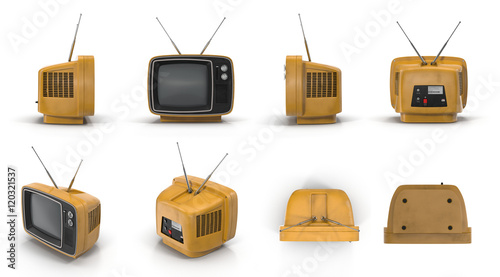 Old yellow TV on white 3D Illustration