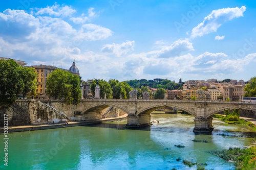 Roma, Italy - August, 7, 2016: Bridge Ponte, Sant'Angelo from Tiber in Roma, Italy