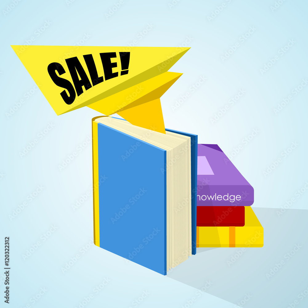 stack of books with sticker sale on background. illustration. vector.