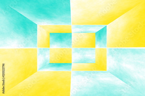 Illustration of a cyan and yellow 3d box