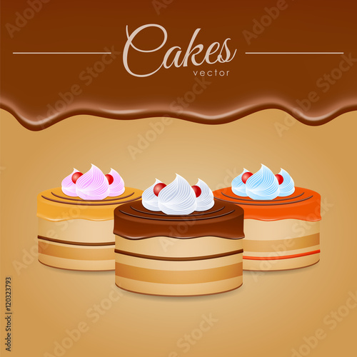 Vector illustration: cakes with chocolate background