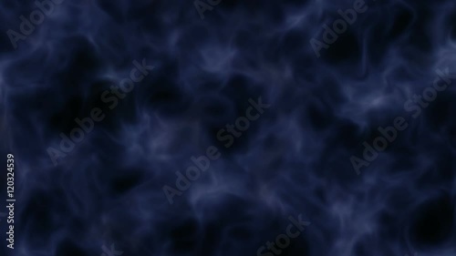 Abstract motion background. Blue and black loppable background with smoke clouds and rays of light. 