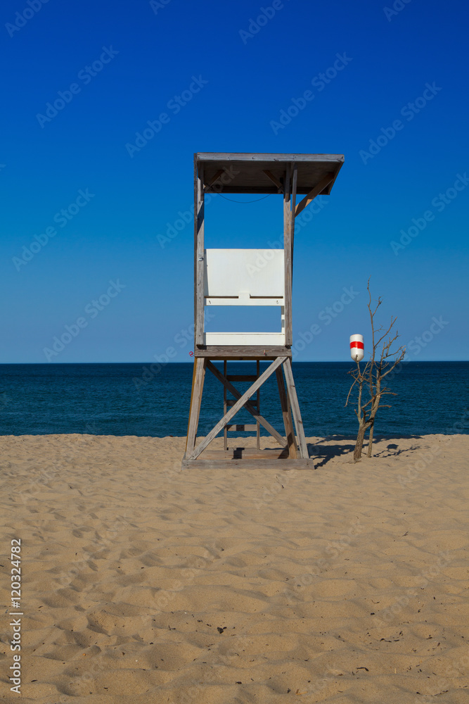 Watchtower on the empty beach, Cape Cod, Massachusetts,