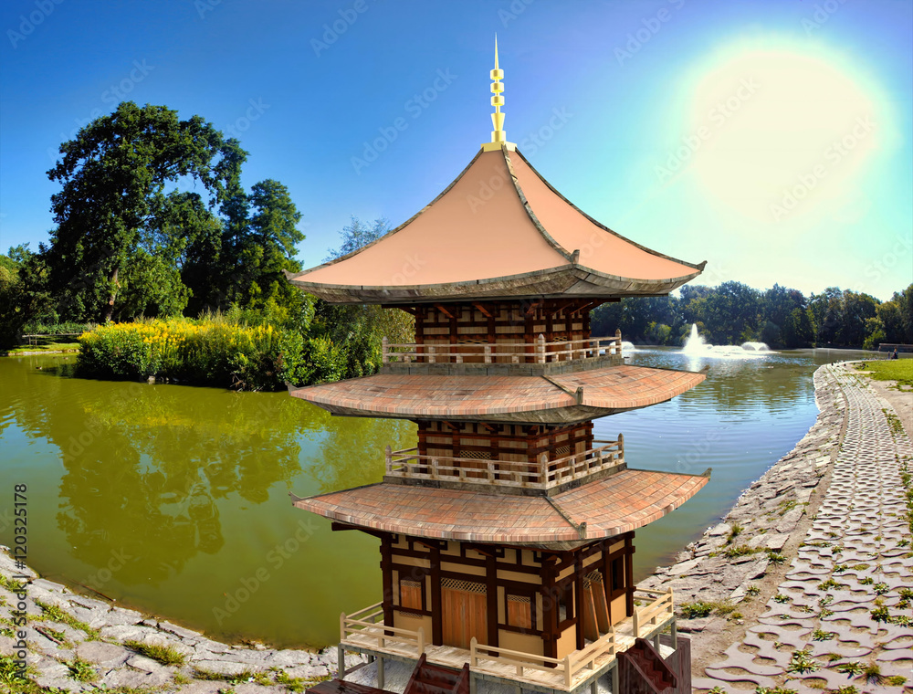 Obraz premium Buddhist temple by the lake