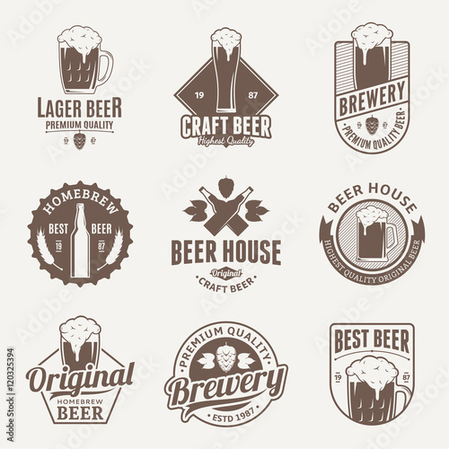 Vector brown beer logo, icons and design elements