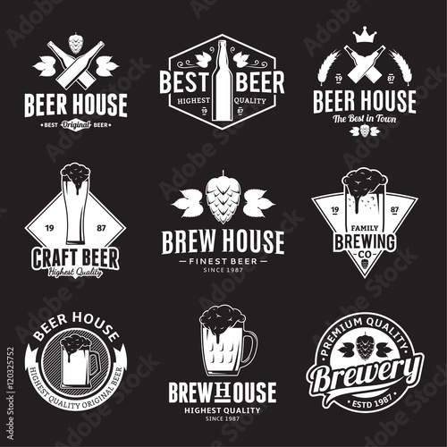 Vector white beer logo, icons and design elements