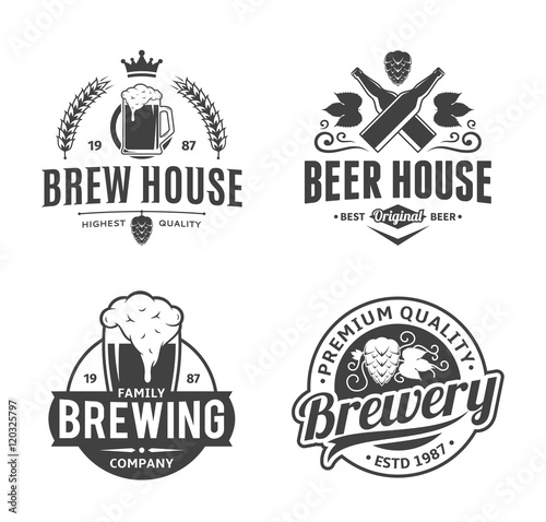 Vector black and white vintage beer logo and icons