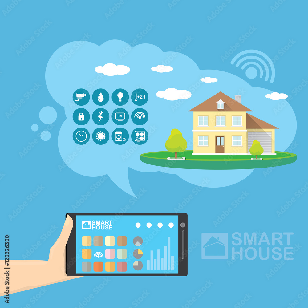 Smart house control vector concept illustration.