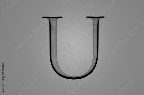 Engraved letter U on stone background, 3d illustration