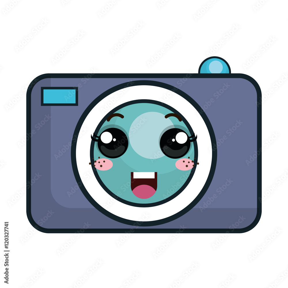 purple kawaii cartoon photographic cute camera with happy face. vector  illustration Stock Vector | Adobe Stock