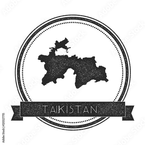 Retro distressed Tajikistan badge with map. Hipster round rubber stamp with country name banner, vector illustration.