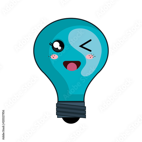 kawaii blue cartoon cute light bulb with happy face. vector illustration