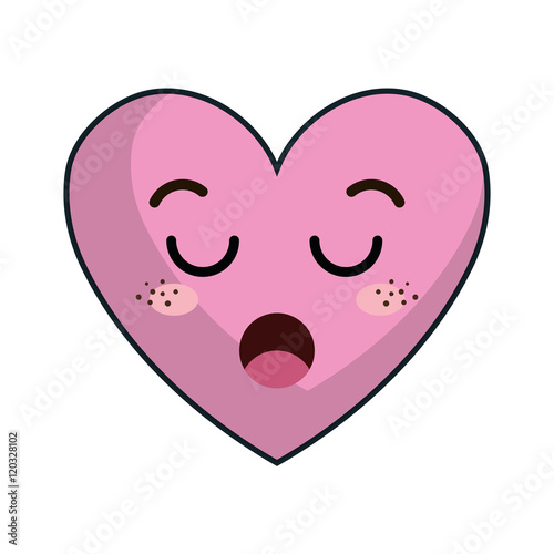 kawaii pink cartoon cute heart shape with boring face. vector illustration