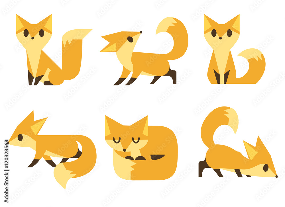 Fototapeta Set of foxes, Vector illustration.