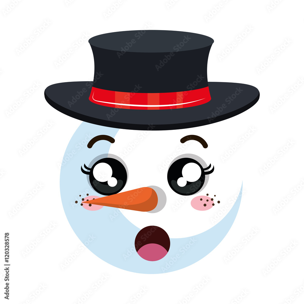 snowman cartoon with surprised expression face and black hat. vector illustration snowman cartoon with surprised expression face and black hat. vector illustration